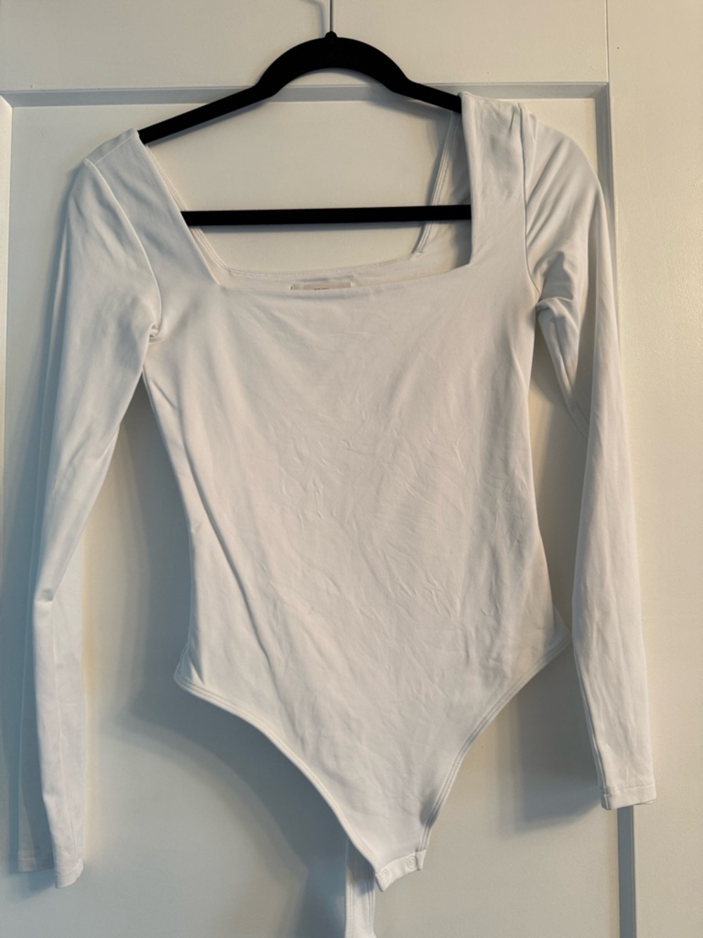 Babaton White Long-Sleeve Square-Neck Bodysuit